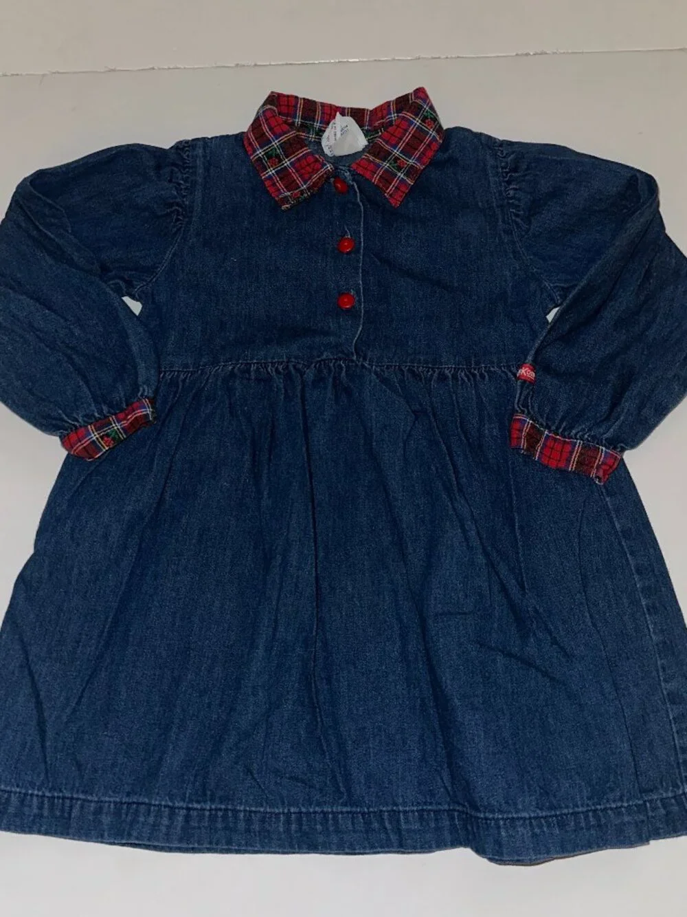 Vintage Vtg OshKosh B’Gosh Girls Jean Denim Dress Red plaid, Size 4